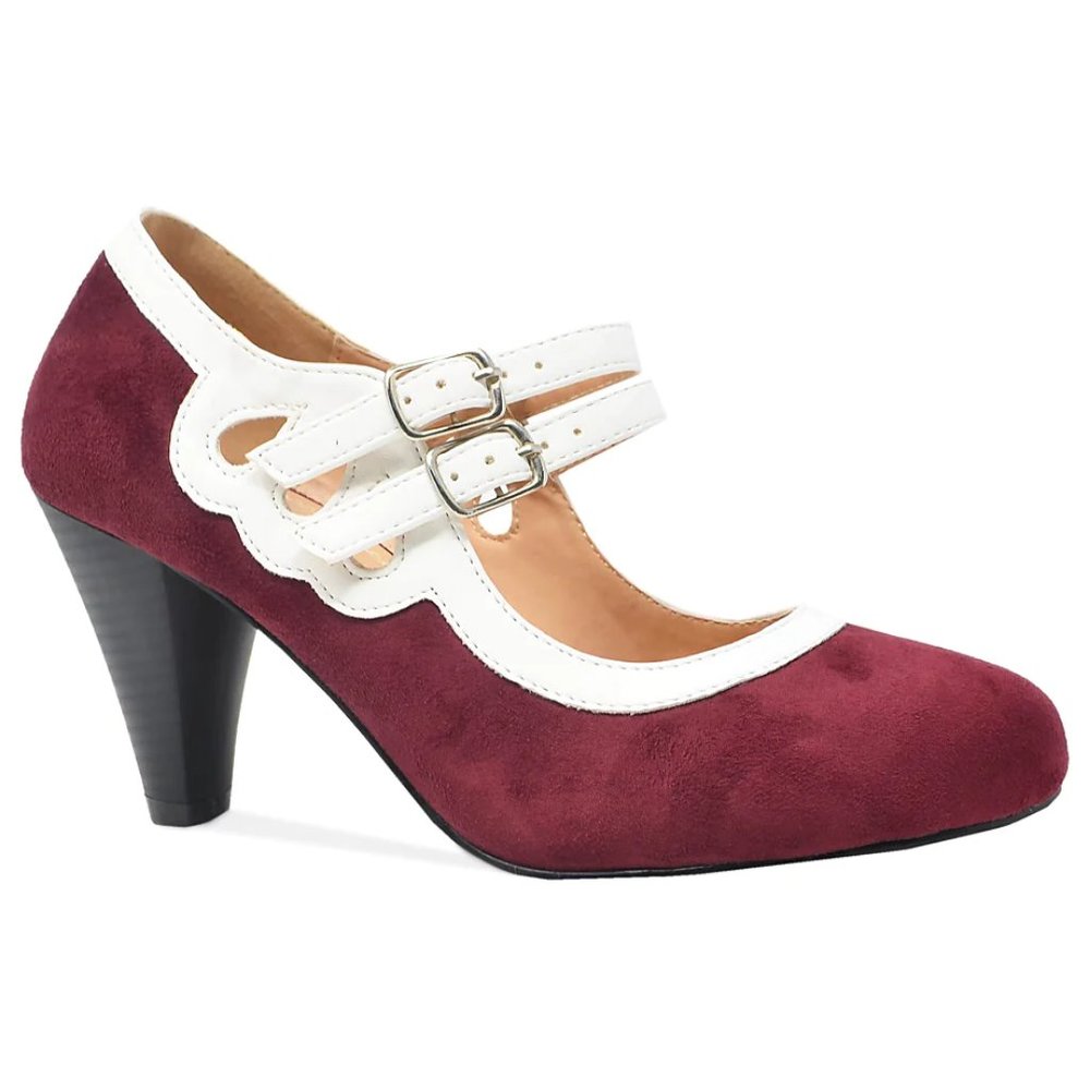 🌟 Chase + Chloe || 3" Dora Burgundy Double Strap Pump